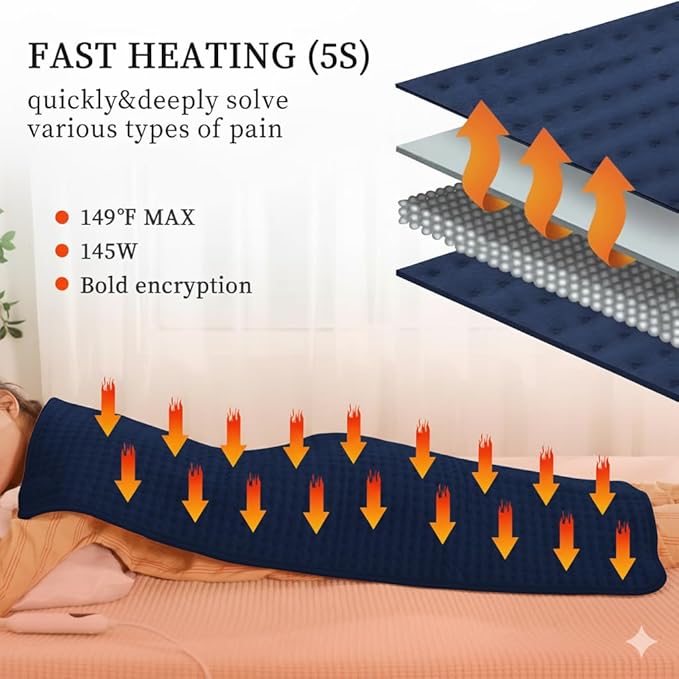 Electric Heating Pad for Back Pain Relief, Heating Pad for Period Cramps Neck and Shoulder,Knee,Arms,Legs, Auto Shut Off Moist Heat Machine Washable (c.Dark Blue 20x40, 10 Heating Temp -20x40)