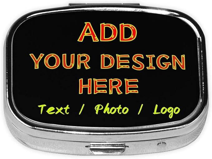 Custom Pill Box Personalized Square Small Pill Case with Mirror Add Your Photo Text Logo Name Decorative 2 Compartment Portable Metal Medicine Container Vitamin Organizer for Pocket Purse Travel