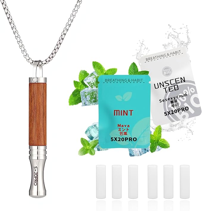 Breathe Free Necklace with Mint Filter, Anxiety & Stress Relief Breath Tool for Meditation, Quit Smoking & Vaping Tool with Air Filter, Anxiety Relief Breathing Tool (Rosewood)