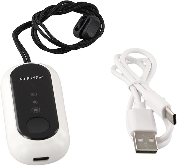 Negative Ion Air Purifier Portable Hanging Neck 7000MAh Personal Rechargeable For Home Travel(White)