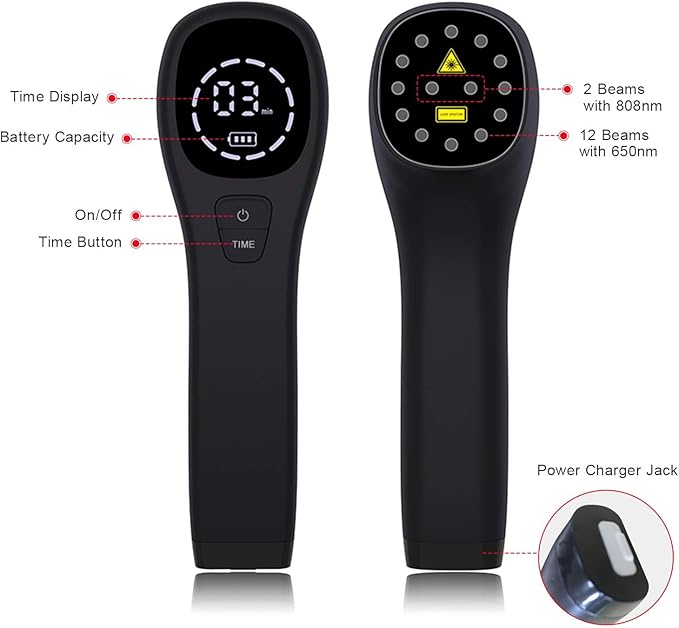 Red Light Therapy Device for Pets/Human, Infrared Light Therapy for Joints & Muscles Pain Relief, Handheld Cold Laser Therapy Device for Face and Body, with 2 Wavelenghth (808nm+650nm)