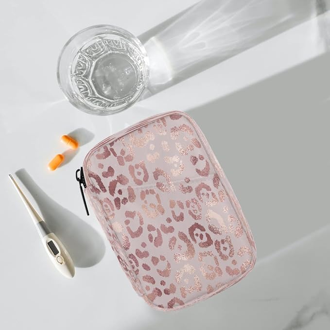 Animal Paw Print Rose Pill Case Travel Pill Organizer Weekly 7 Day Portable with Zipper Medicine Box Pill Case for Vitamins, Birth Control,Fish Oils,Medication, Supplements