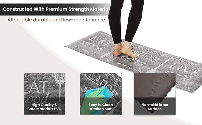 J&V TEXTILES Kitchen Mat Cushioned Anti Fatigue Floor Mat,19.6"x55", Thick Non Slip Waterproof Kitchen Rugs and Mats, Standing Mat for Kitchen,Floor,Home,Office,Desk,Sink,Laundry (Eat Laugh Live)