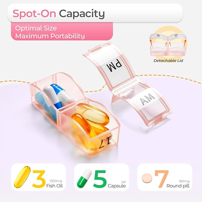 Monthly Pill Organizer 2 Times a Day, one Month Pill Box AM PM, 30 Day Pill Case Small Compartments to Hold Vitamin and Travel Medicine Organizer, 31 Day Pill Organizer, 4 Week Pill Cases（Pink）