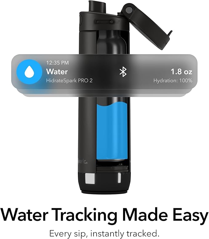 Hidrate Spark PRO 2 21 oz Straw – Smart Hydration Bottle with Clinically Accurate Water Tracking & Extended Battery Life – Syncs with Apple Health, Fitbit, Smart Rings & Watches - Black