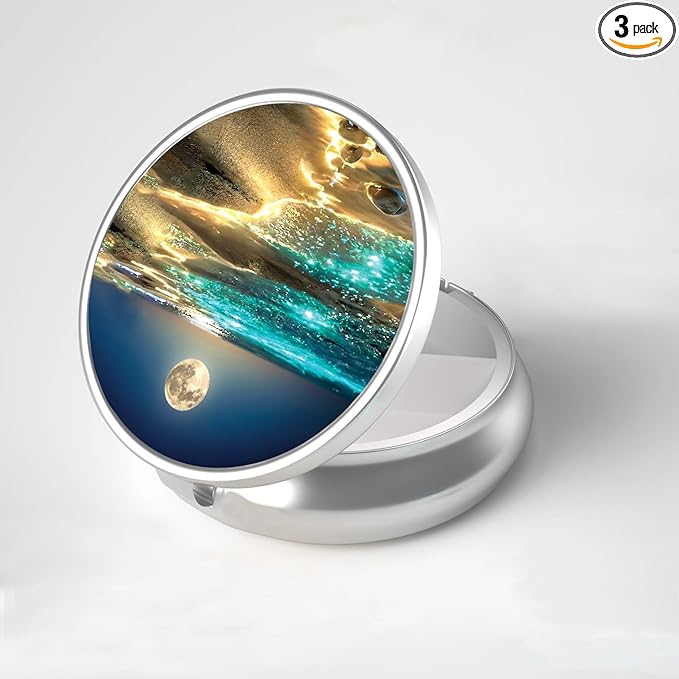 LRITER Pill Case, Portable Travel Pill Box, Pillbox Organizer, Cute Small Medicine Storage Container, Purse Accessories for Women, Men (Moonlight Sea)
