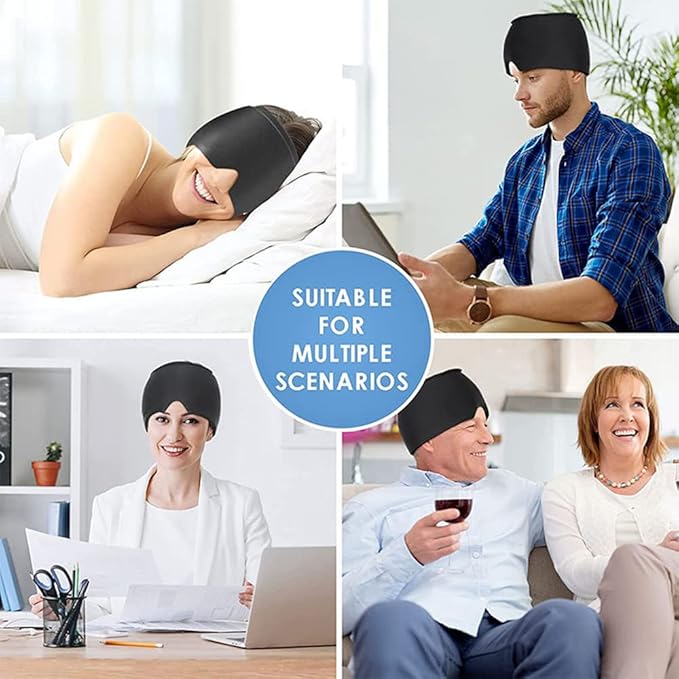 Men Women Sleep Eye Mask Cooling Head Wrap for Sleeping, Micro Weighted Eyeshade Elastic Blackout Eye Cover Reusable Eye Blindfold Travel Eyeshade with Cooling/Heated Gel Pad