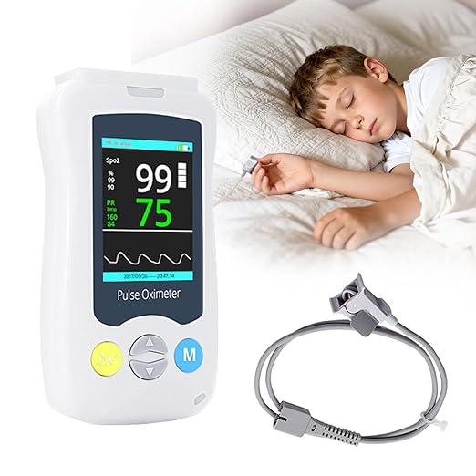 Handheld Pulse Oximeter for Kids, Medical Grade SpO2 Pulse Rate Oximeter Accurate Oxygen Monitor Children with Alarm and Continuous Monitoring, Portable and Support 500 Data Storage for Home