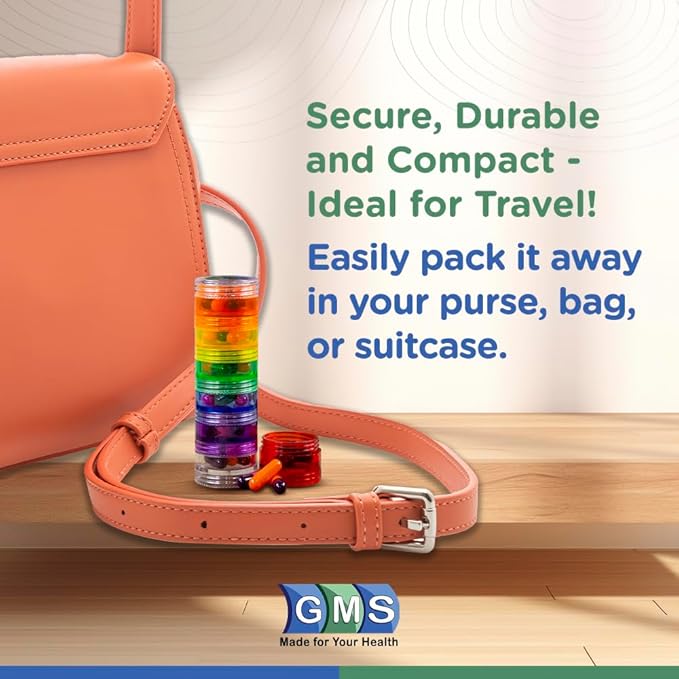 GMS 7 Day Medicine Pill Organizer - Unbreakable Stackable Pill Box, Easy to Screw Together Lid - Ideal for Travel, Fits Small Tablets & Vitamin Supplements, Organize Your Weekly Medicine, Extra Small