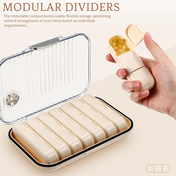 Baluue Mini Pill Organizer Travel Case with Removable Dividers Portable Weekly Medication Storage Box Compact Sealed Design for Daily Pills Vitamins and Fish Oils