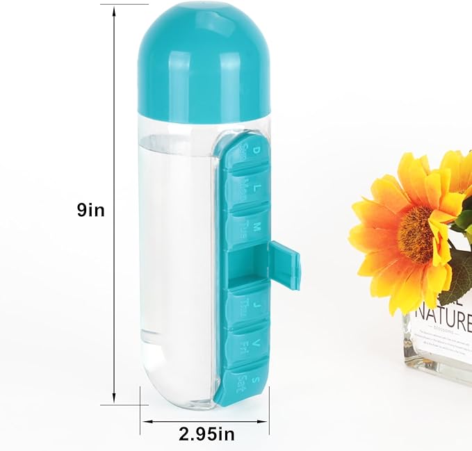 Portable Pill Box Water Cup,2 in 1 Water Bottle pill Box Storage Box,20 oz Daily Sports Water BottleOrganizer 7 Days Capsule Organizer