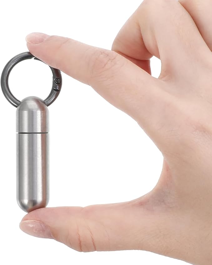 Small Pill Case Keychain Portable Tiny Pills Container Waterproof Titanium Pocket Pill Organizer Tiny Holder Bottle Carabiner Clip Pills Holder Bottle for Outdoor Camping Travel Purse