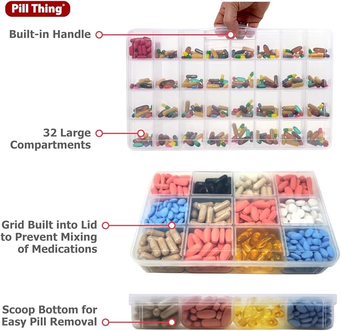 The Olympic Pill Organizer Case with Large Compartments & Stay Tight Lid - Monthly - 31 Day Pill Organizer *Free Medication Log and Medical Alert Card Included! (Monthly)
