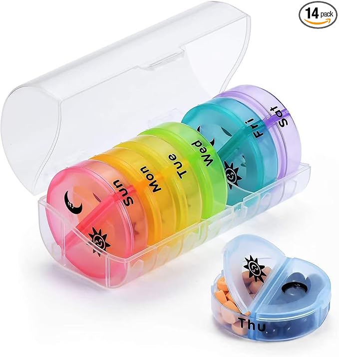 Weekly Pill Organizer 7 Day AM PM, Large 2 Times a Day Vitamin Box with Extra Large Compartments, Leak Proof Portable Travel Pill Case for Pills & Supplements