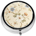 Metal Pill Organizer - 3-Compartment Mini Round Pill Case for Pocket & Purse, Portable Vitamin Holder, Easy-Open Design for Travel - Yellow Flower Floral