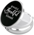 Thankful Grateful Blessed Pill Case, Pill Box 3 Compartments Metal Small Pill Holder with Mirror Mini Travel Pill Container for Purse Pocket Women Men