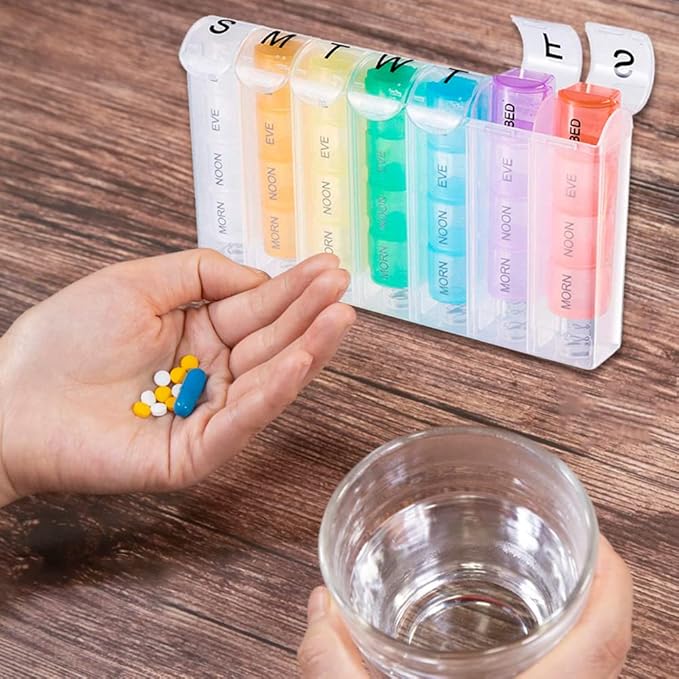 Extra Large Weekly Pill Organizer 4 Times a Day, 7 Day Pill Box, Daily Pill Case with 28 Compartments, Portable Travel Container for Fish Oils, Vitamins, Supplements and Medication (White)