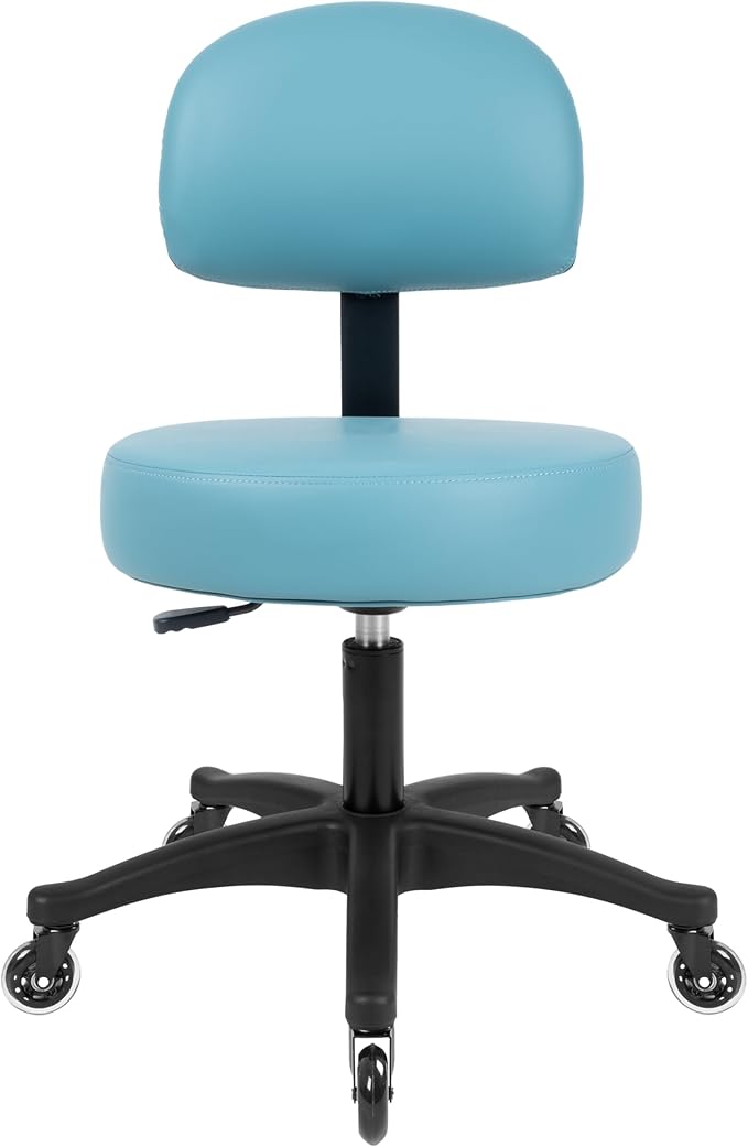 TAKE UR SEAT® Economical Multi-Purpose Medical Spa Chair Stool with Adjustable seat and Back Height. Advanced Fabric seat Cover is Easy to Clean. Blade Wheels (Table Height Blue)