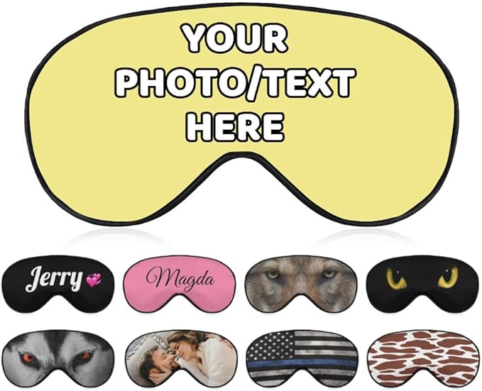 AMAPARK Custom Sleep Mask Add Your Own Design Personalized Photo Text Logo Soft Sleeping Masks for Men Women Wedding Anniversary Customized Gift, Khaki
