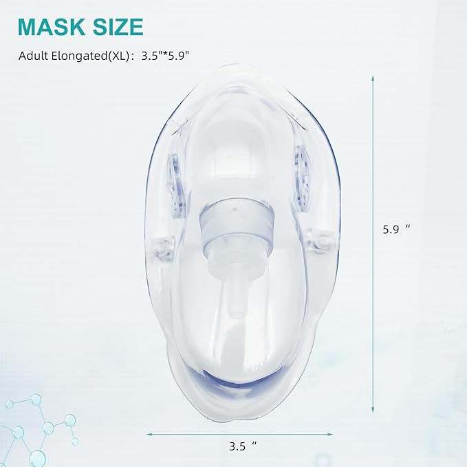 3 Pack Oxygen Mask for Face Adult with 7 Ft Tube, Adult Oxygen Mask with Adjustable Elastic Strap - Adult Elongated XL,Clear