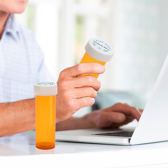 Plastic Medicine Pill Bottles with Child Resistant Caps - Push Down and Turn - Prescription Vial, Medicine Container, Pill Cases Dispenser Organizers (12pcs, 60 Dram)