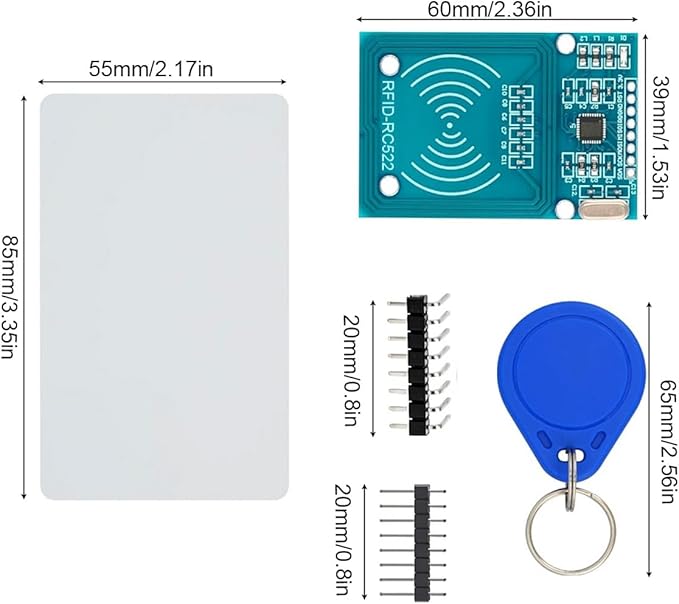 3pcs RFID Kit: Mifare RC522 RF IC Card Sensor Module with S50 Blank Cards and Keychains, Compatible with Arduino and Raspberry Pi