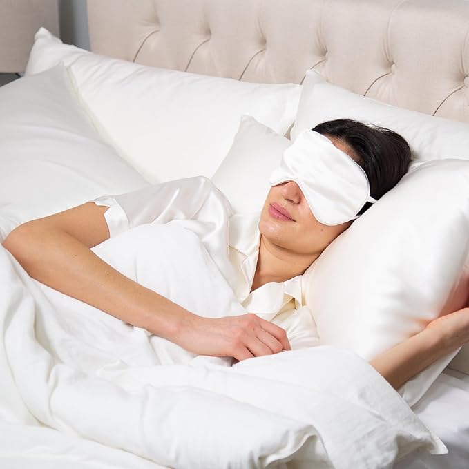 Fishers Finery 25 Momme Pure Mulberry Silk Sleep Eye Mask with Adjustable Strap (Tea Cup)