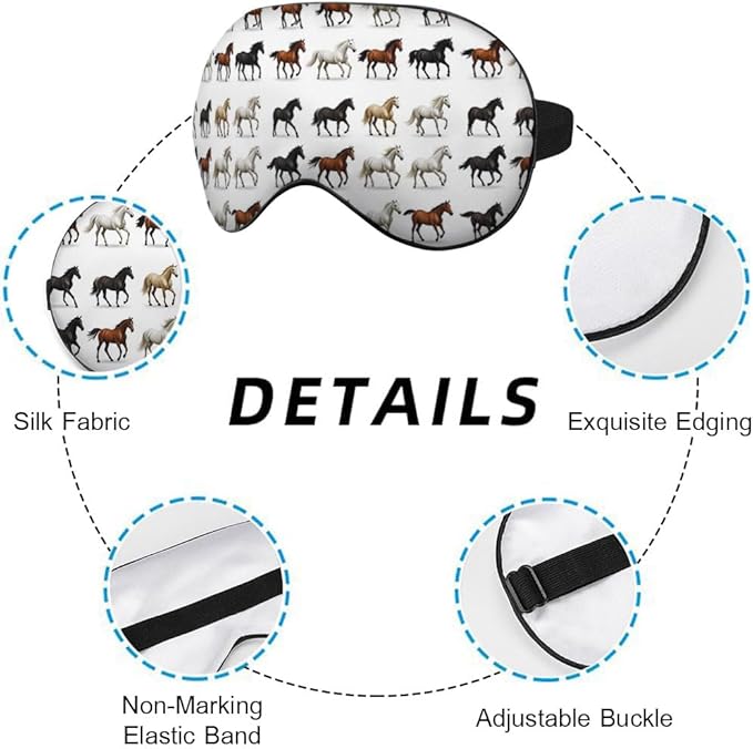 Silk Brown White Horse Eye Mask Animal Design, Adjustable Strap for Sleeping Travel Nap Shift Work Office