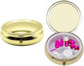 Set of 2 Circular Embossed Triple-Compartment Pocket Purse Pill Box & Organizer (Gold Curved)