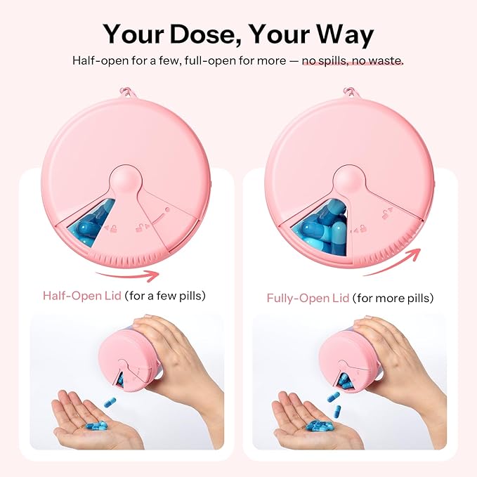 Betife Cute Pill Dispenser with 7 Extra Large Compartments, XL Portable Pill Bottle Organizer 7 Day with Wide Opening for Easy Use, Anti-Mix Pill Organizer for Travel, BPA-Free Large Pill Container