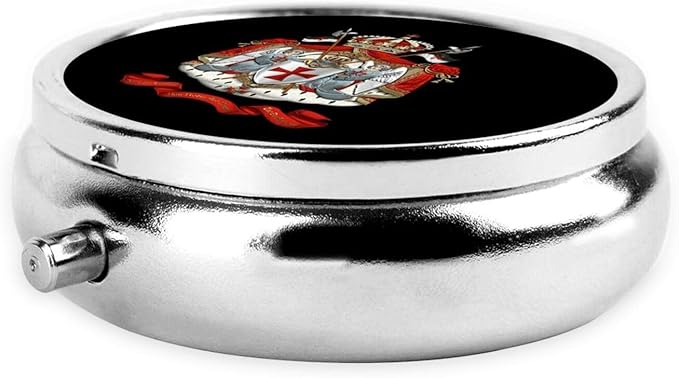 Knights Templar Coat of Arms Flag Round Pill Box Streamline Daily Medication Routine