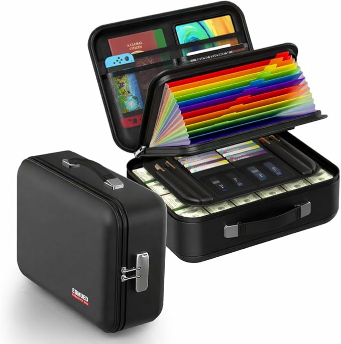 Fireproof Document Box with Combination Lock - Fire & Water Resistant Hard Case Safe Box for Important Documents, Certificates, Laptops, Passports (Matte Black)