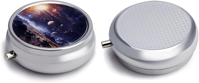 Outer Space Galaxy Universe Pill Box Travel Pill Case for Purse Pocket Weekly Medicine Organizer with Mirror 3 Compartment Round Medicine Case Portable PillcaseHolder for Daily