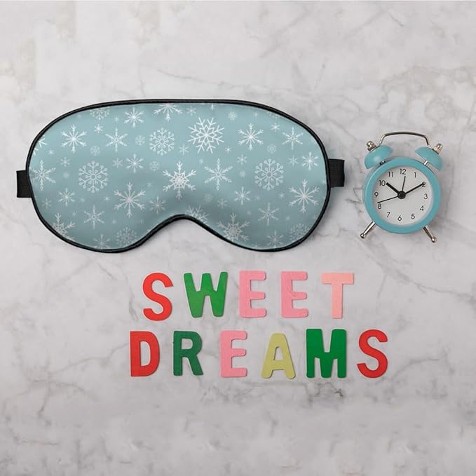 Silk Snowflake Sleep Mask with Adjustable Strap for Travel, Office, Gift - White, Green