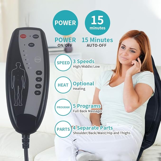 Back Massager with Heat,8 Vibration Motors Massage Chair Pad for Shoulder and Back, Deep Tissue Vibration Seat Cushion for Body Pain Relief，Home Office Chair Use, Gifts for Women,Men,Black
