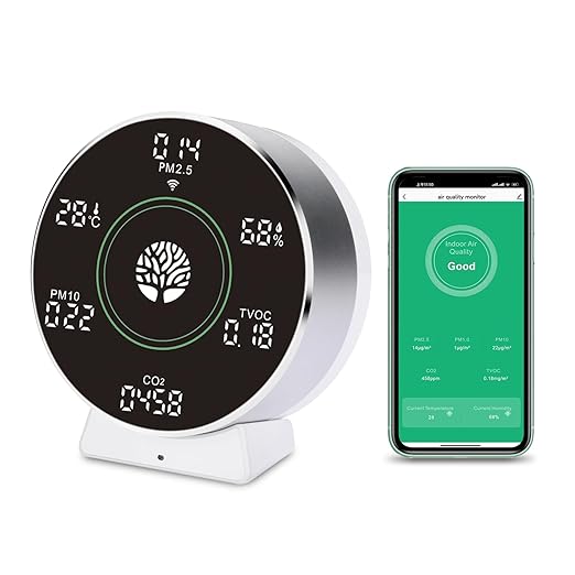 8-in-1 IAQ SensorsWireless, Air Quality Monitor Indoor,CO2 TVOC Temperature Humidity PM2.5 etc.LED Screen Battery Powered,App for Configure Data History,2.4Ghz WiFi Portable Meters for Travel