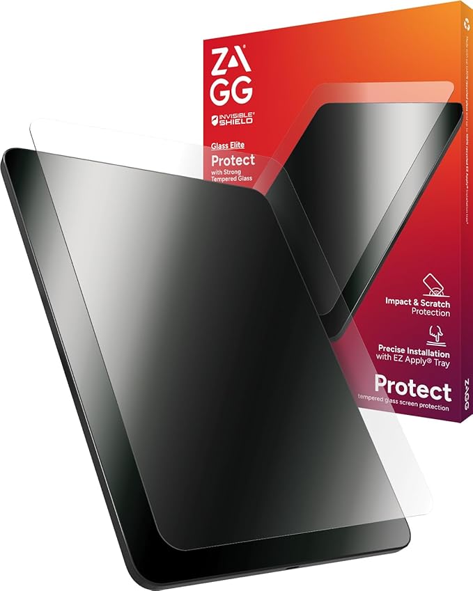 ZAGG Glass Elite iPad Air 11" (M5)/ (M4)/ (M3)/ (M2) Screen Protector - Ultra-Strong, Scratch-Resistant, Smudge-Free, Easy Install, Eco-Friendly, Tempered Aluminosilicate Glass