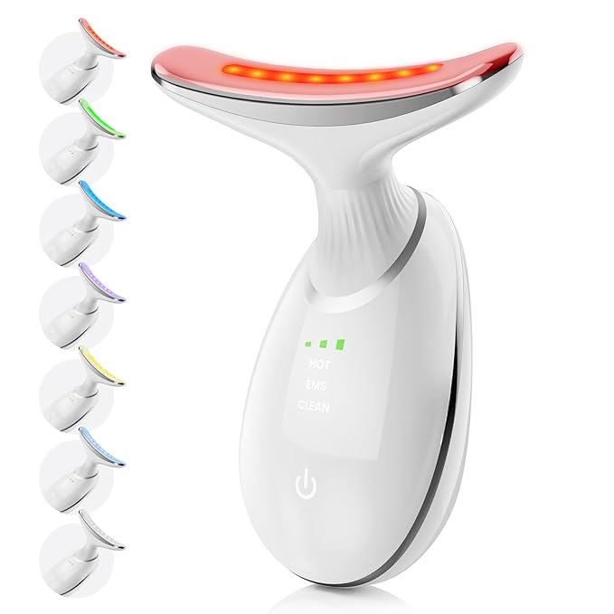 Face and Neck Massager, Handheld Red Light Therapy -7 Color LED Facial Beauty Device with 3 Beauty Modes USB Rechargeable Face Sculpting Wand Tool for Home & Personal Skin Care