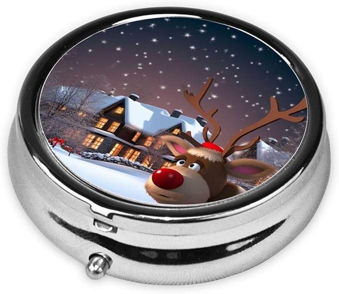 Small Pill Box 3 Compartment Christmas Pill Box for Pocket or Purse Decorative Metal Pill Organizer Portable Travel Pillbox Round Medicine Vitamin Holder Unique Gift