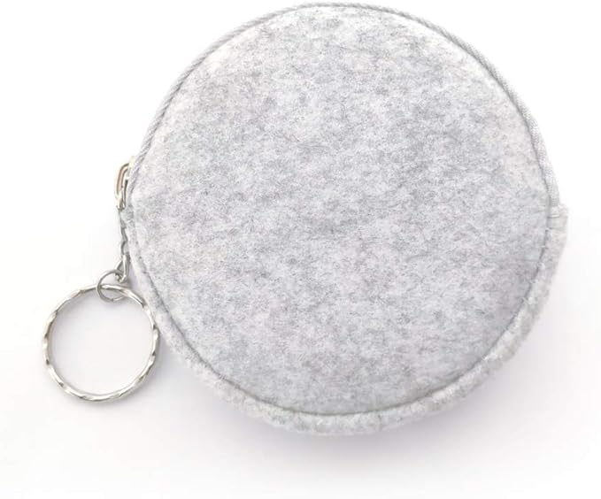 Pill Box Protective Bag Felt Coin Purse Zipper Round Daily Pill Cases Bag pill organizer storage bag (Light Grey Bag)
