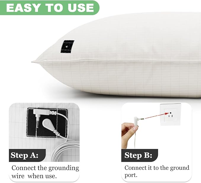 Grounding Pillowcase King Conductivity Grounding Pillow Cover for Better Sleep,Silver Fiber Cotton (20 * 36 inch,Cream)