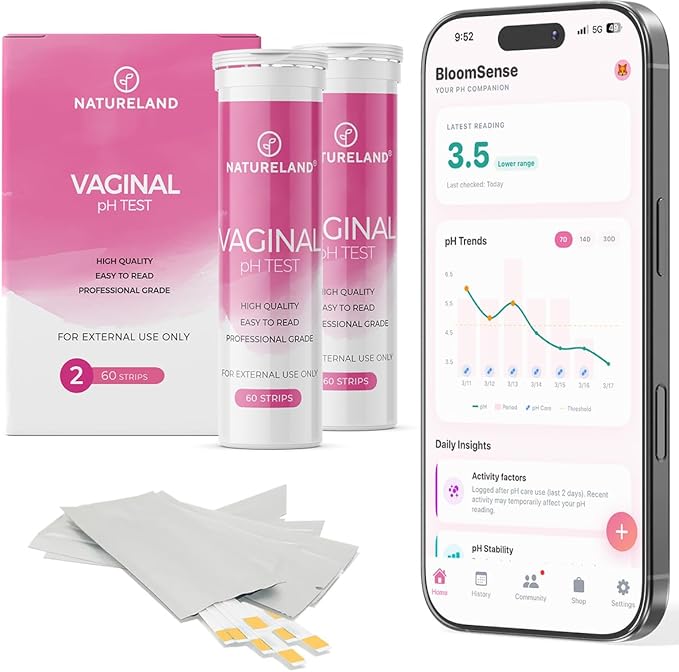 NATURELAND Vaginal pH Test Strips, High Sensitivity Daily Care Strips for Women, Value Pack | Accurate Acidity & Alkalinity Balance (120 Strips)