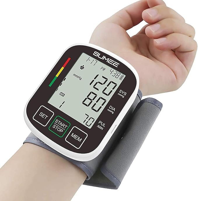 Wrist Blood Pressure Monitor Automatic BP Machine with Large Backlit Display Heart Rate Monitors 2x99 Readings 5.3-7.7in Adjustable Cuff for Home Use,Include Carrying Case and 2AAA Batteries-Black