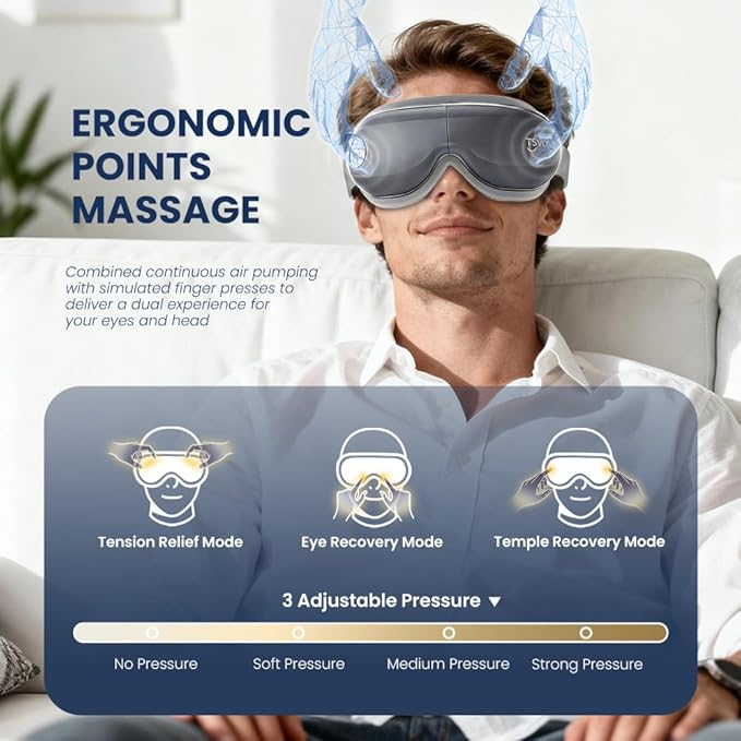 Eye Massager with Heat and Cooling, Eye Mask for Migraine, Heated Face Massager for Dry Eye Strain Relief Improve Sleep, Birthday Gifts for Women Men Gray