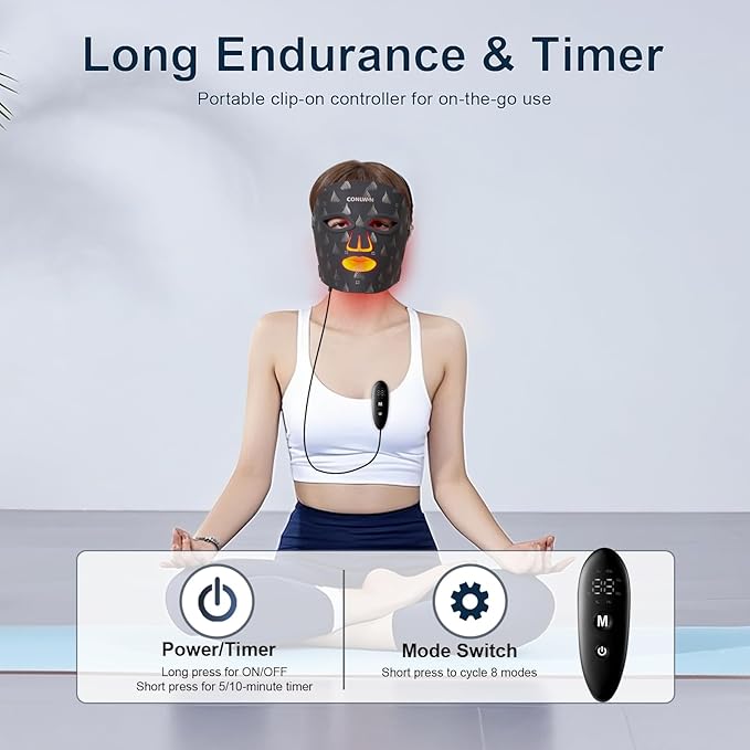 Red Light Therapy Mask for Face, 8 Modes Ultra Lightweight Red Light Mask with 850nm Near Infrared, 2000mAh Rechargeable Portable LED Face Mask Light Therapy with Timer At Home