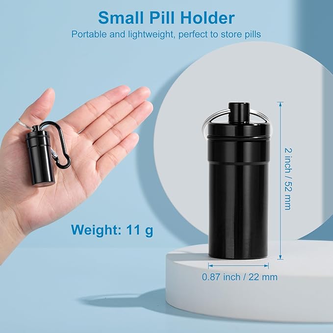Keychain Pill Holder for Nitroglycerin, 2 Pack Mini Waterproof Portable Travel Purse Pocket Pill Case, Keychain Fob Container for 25ct Nitro/Nitroglycerin Bottle (Black + Black)
