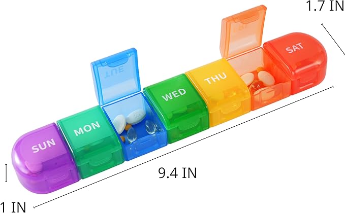 Detachable Weekly Pill Organizer 7 Day - Large Capacity Rainbow Travel Pill Case, Removable Daily Pill Box for Fish Oil/Supplements/Medication, Moisture-Proof Modular Once a Day Vitamin Holder