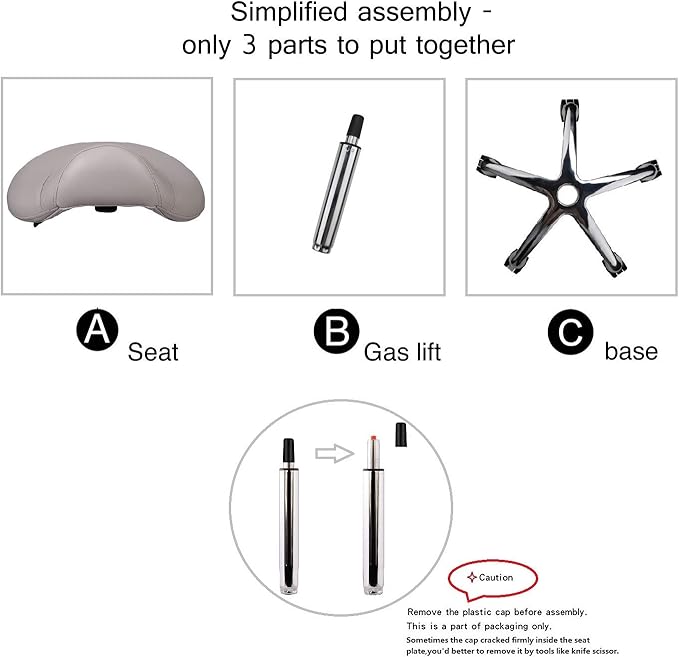Kaleurrier Saddle Stool Rolling Swivel Height Adjustable with Wheels,Heavy Duty Saddle Chair,Ergonomic Stool Chair for Hair Salon Lab Clinic Dental Massage Home Office Kitchen (Grey, Without Back)