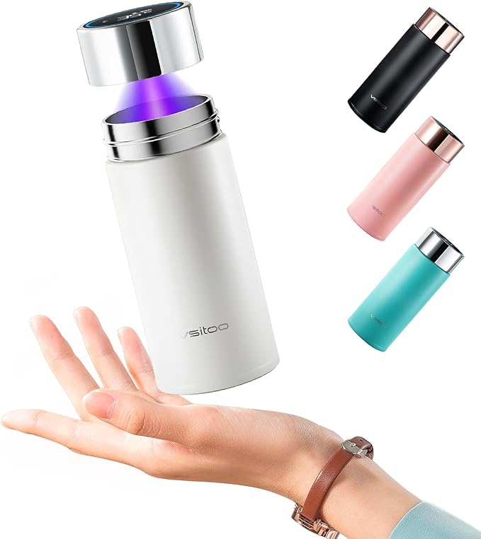 Vsitoo 8.5oz self-cleaning Mini Insulated Water Bottle,Stainless Steel Vacuum Flask,AI Self-Clean,30-Day Battery Life,BPA-Free,Perfect Small Water Bottle for Travel, Purse,White