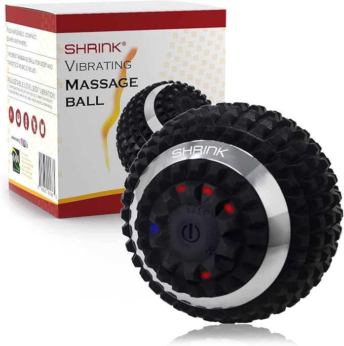 shrink Vibrating Massage Ball with 4-Speeds - Deep Tissue Trigger Point Massage Ball for Relieving Muscle Pain and Tension - Myofascial and Hip Flexor Release Tool for Physical Therapy